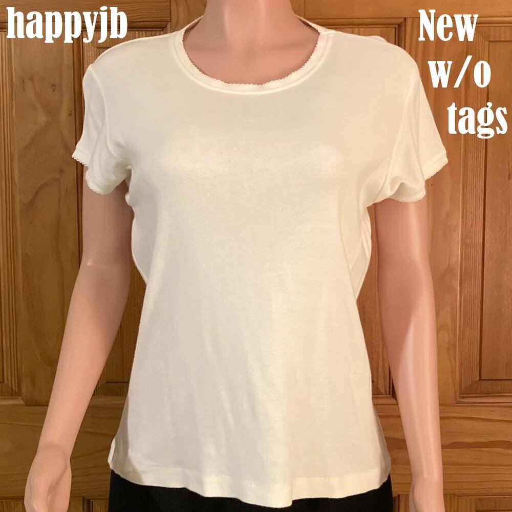 NWOT White Stag Vintage 90s Top Short Sleeve Blouse Cream Size L Large
